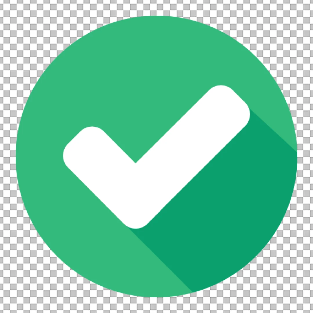 Green Check Mark Icon with Long Shadow - Success Confirmation Symbol