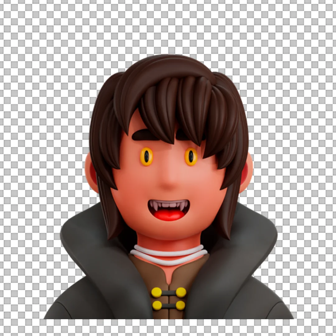 Scary 3D Fantasy Character Icon with Fangs and Yellow Eyes