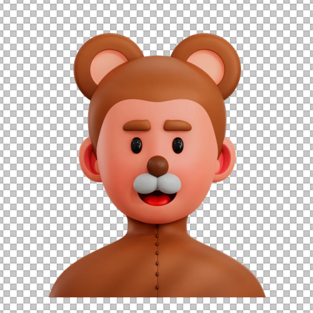 Smiling 3D Rendered Bear Man Character Icon