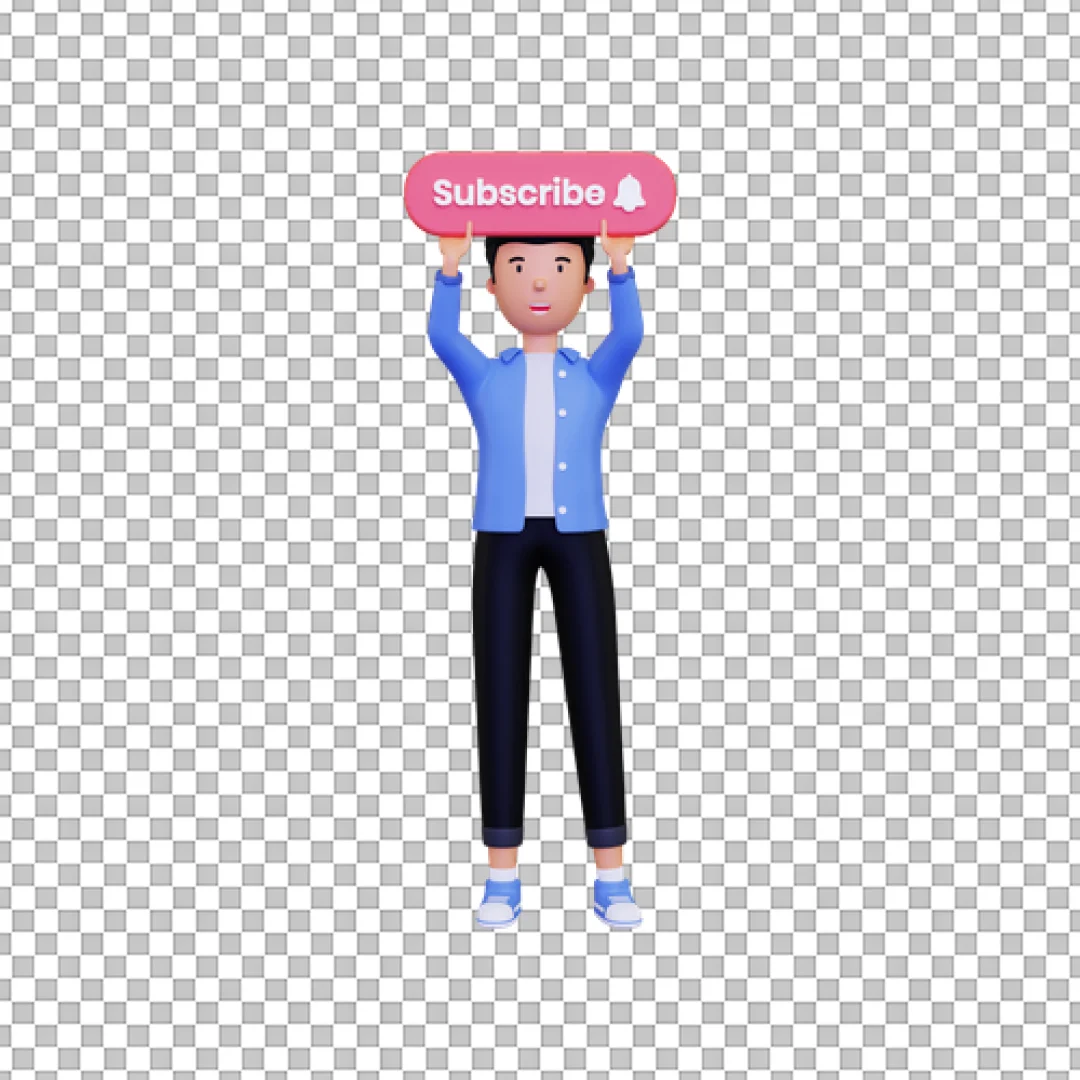 Man Lifting Pink Subscribe Button PNG