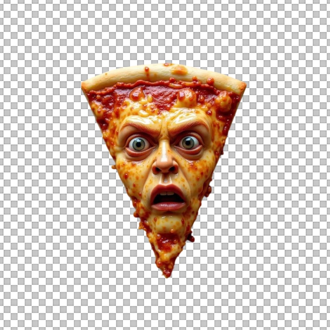 Surprised Human Face Pizza Slice PNG