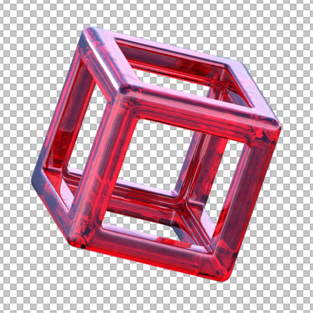 Glossy Red Transparent 3D Wireframe Cube Structure