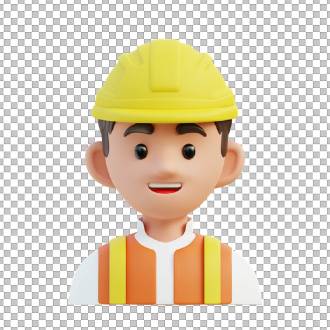 Smiling 3D Construction Worker Avatar Icon in Safety Gear