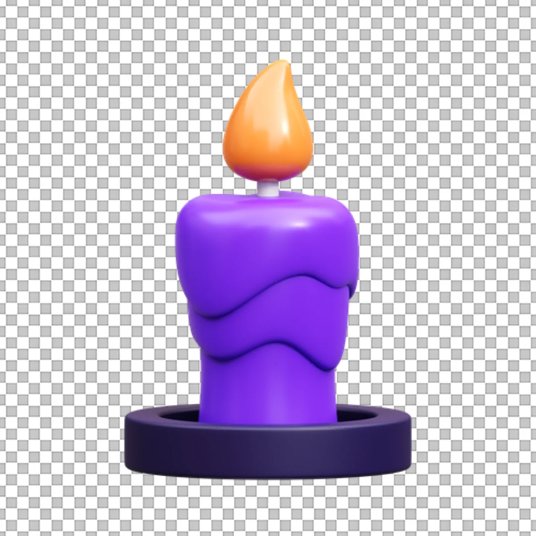 3D Purple Candle With Orange Flame PNG