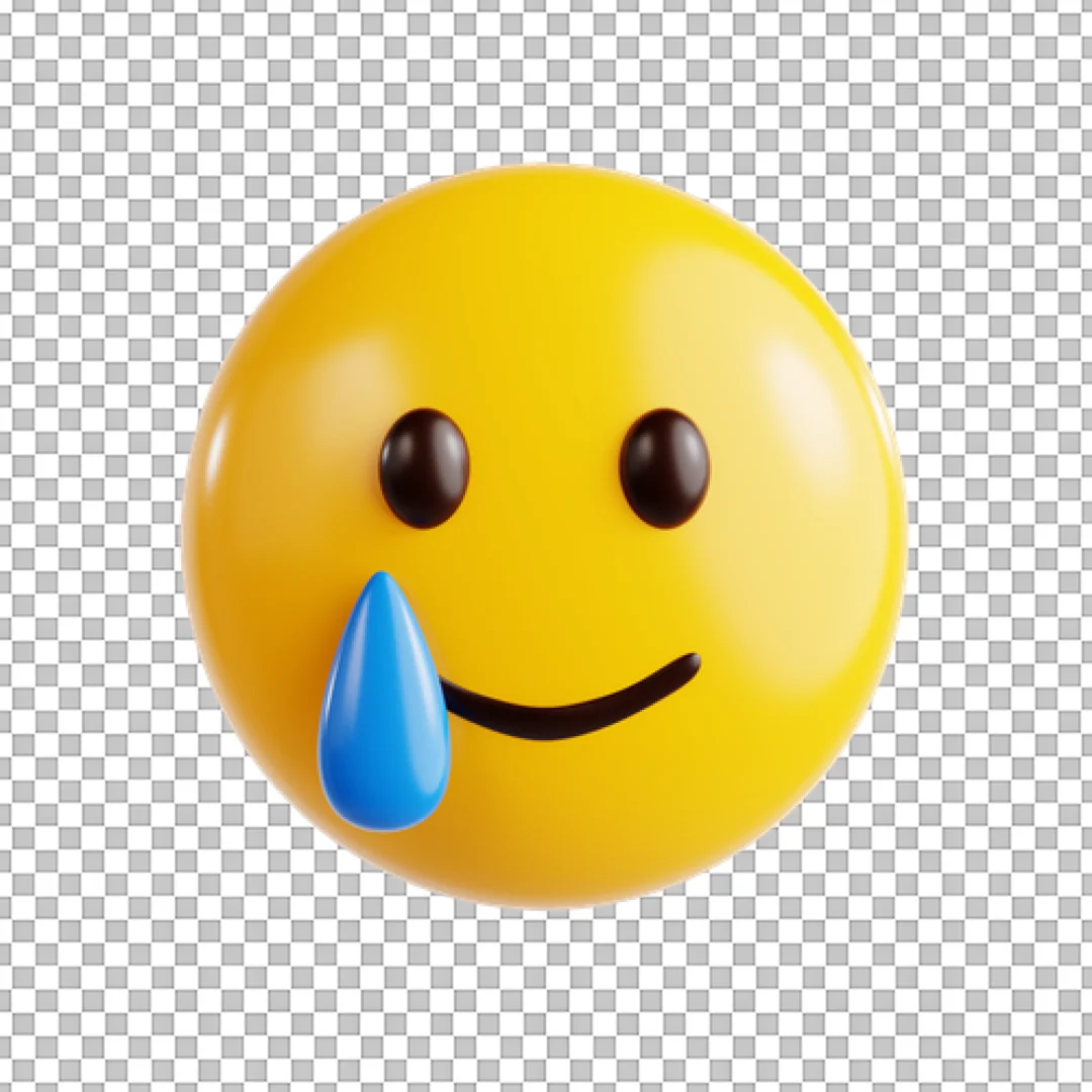 3D Moved or Happy Crying Emoji Icon with Single Blue Tear Drop