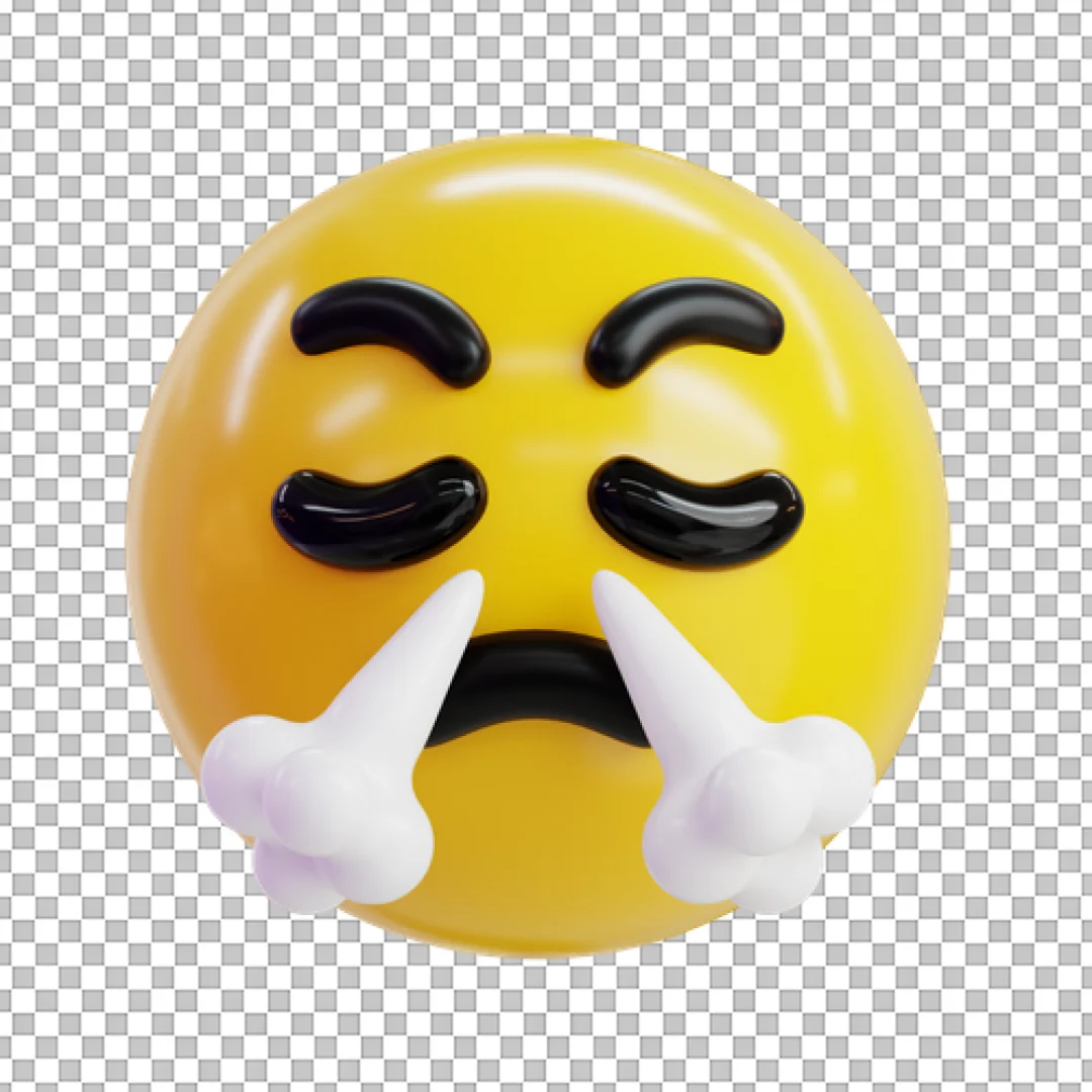3D Very Angry Fuming Emoji Icon with Steam Puffs