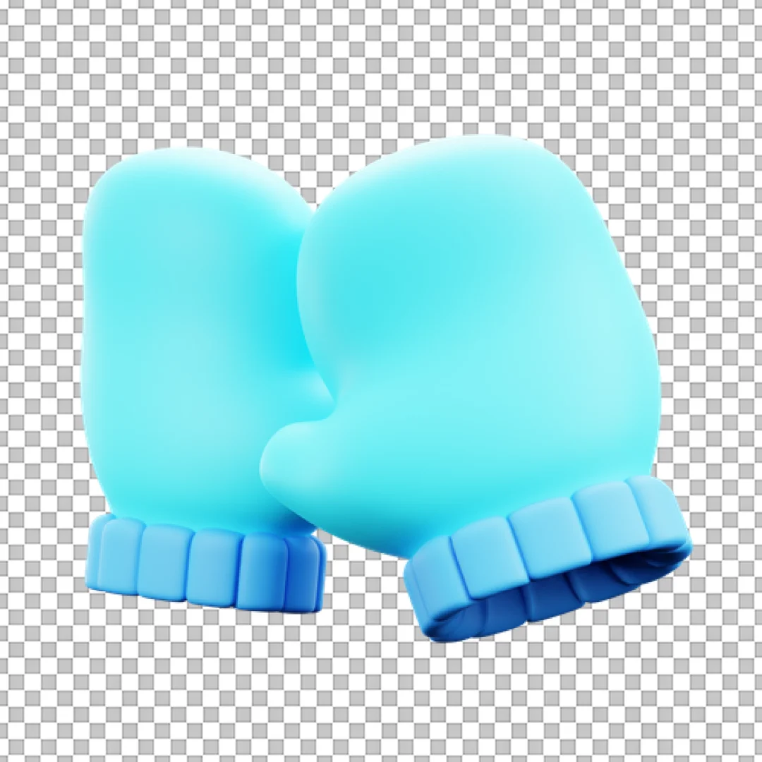 Cyan Winter Mittens 3D Illustration PNG