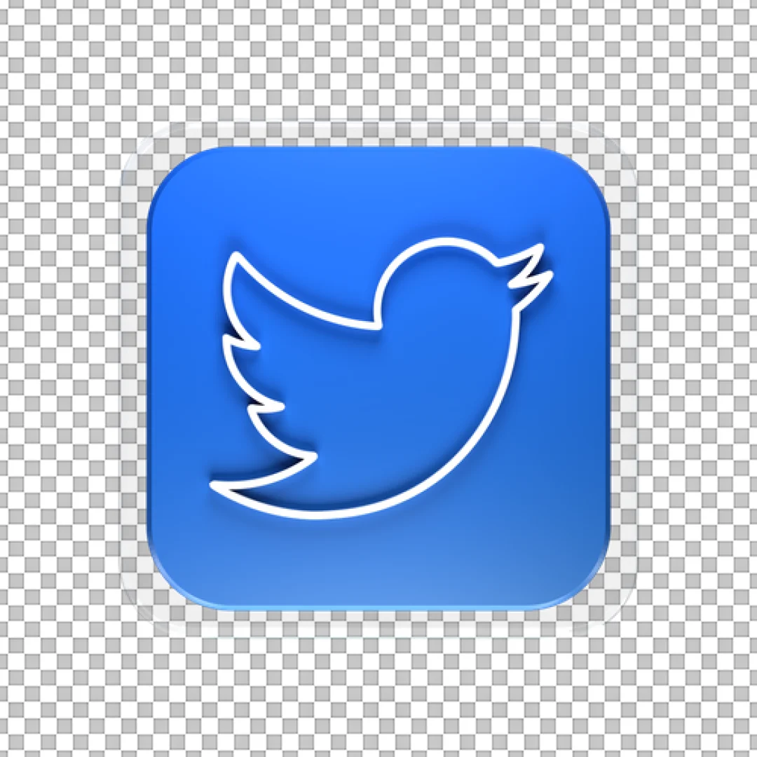 Neon Outline Blue 3D Twitter Icon PNG