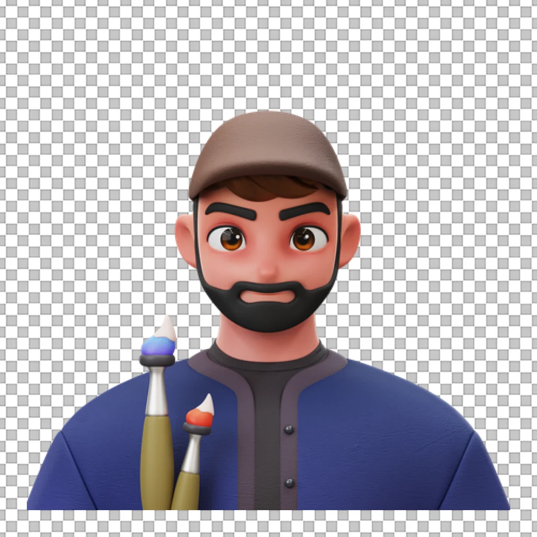 Creative 3D Artist Character Avatar with Paintbrushes Icon
