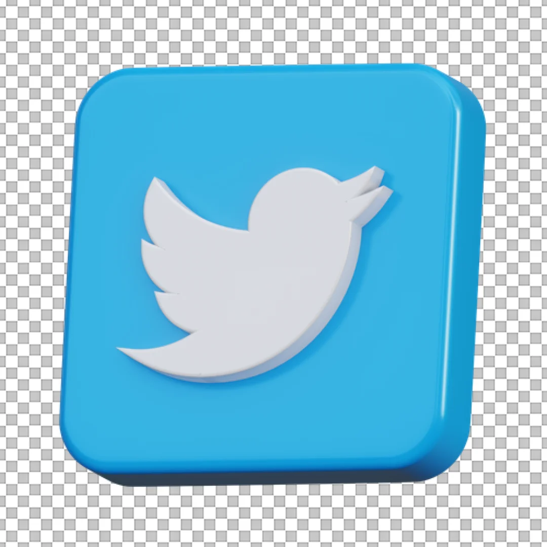 Blue 3D Twitter Square Icon PNG