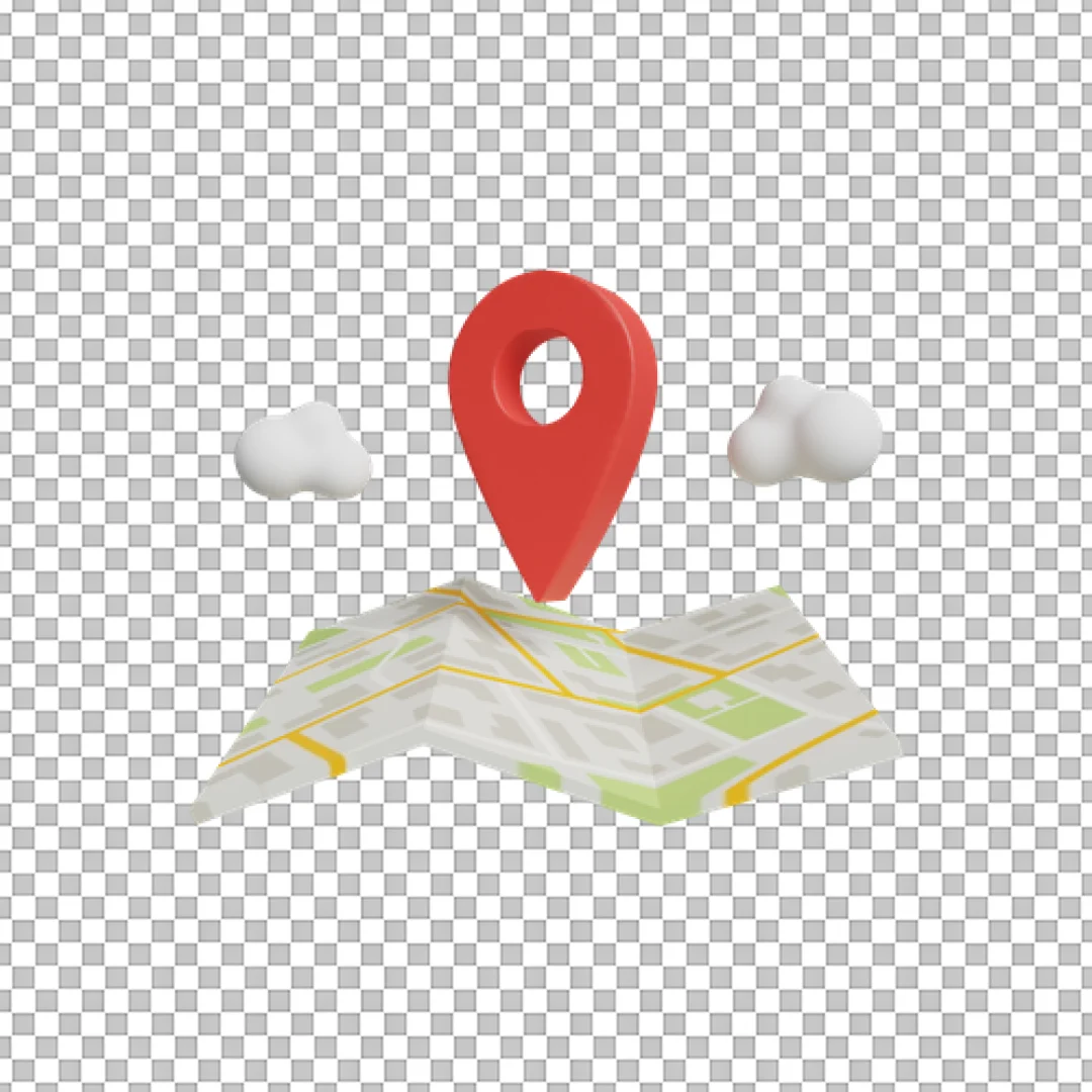 Red Pin On Folded Map With Clouds PNG