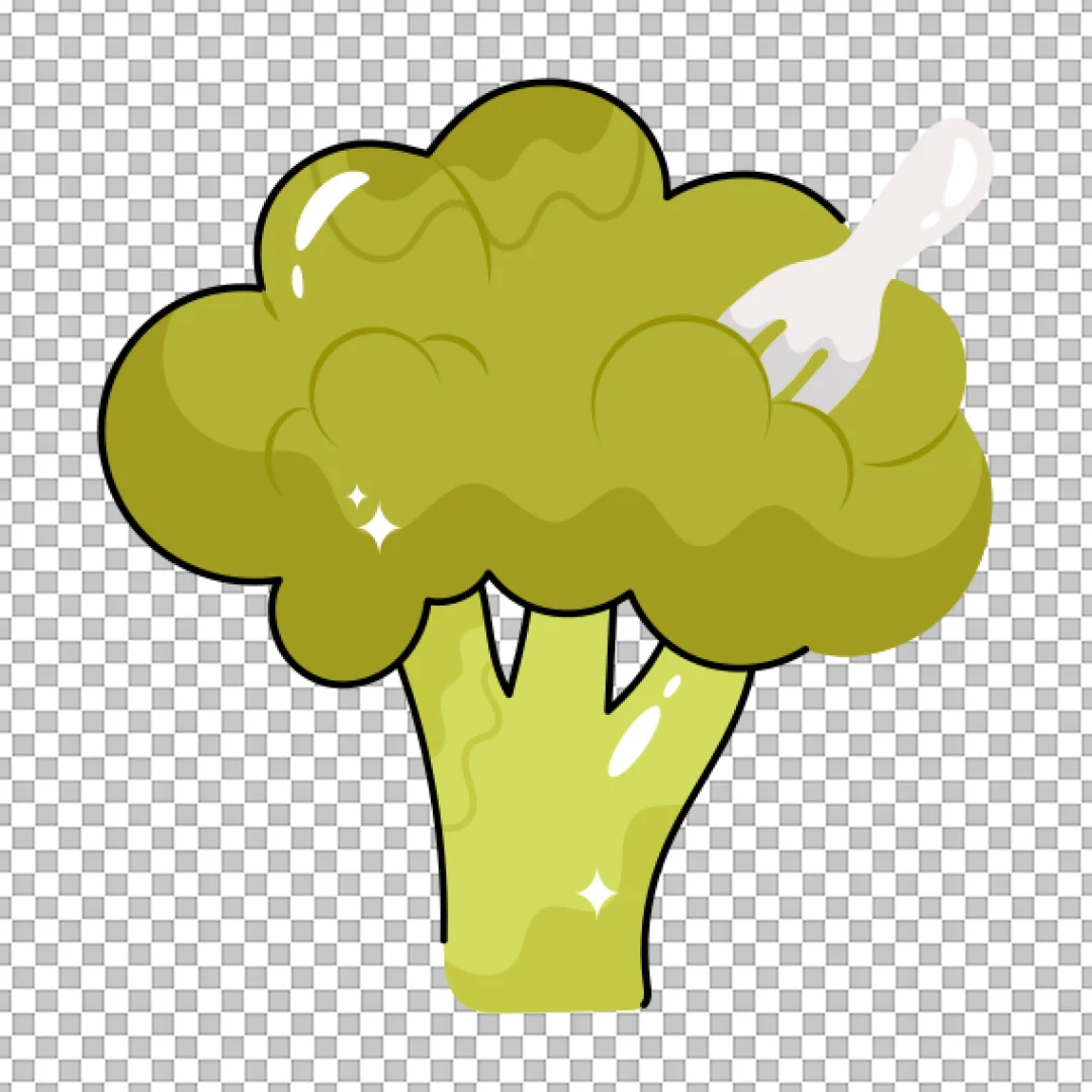 Cartoon Broccoli with Fork PNG