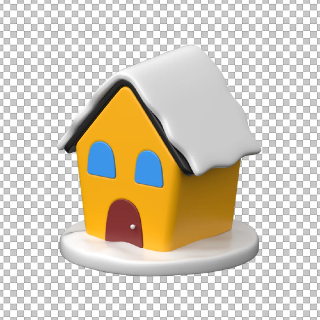 Yellow Snowy House 3D PNG
