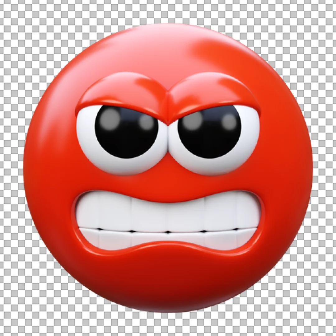 Furious Red 3D Emoji Icon Gritting Teeth Showing Extreme Anger and Rage