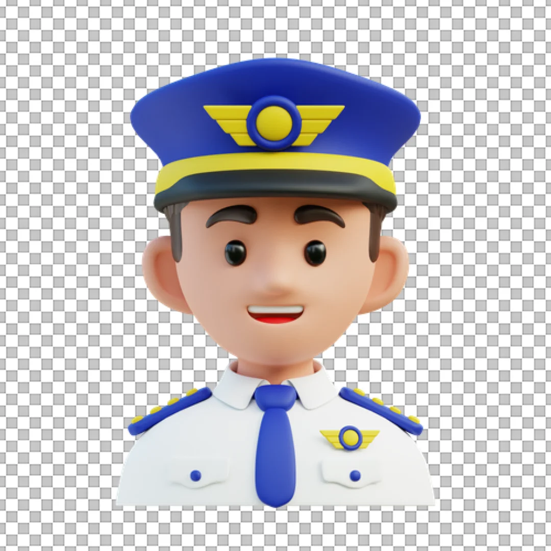 3D Smiling Pilot Icon Avatar Character in Professional Uniform
