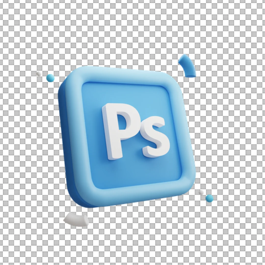 Floating Light Blue 3D Photoshop Icon PNG