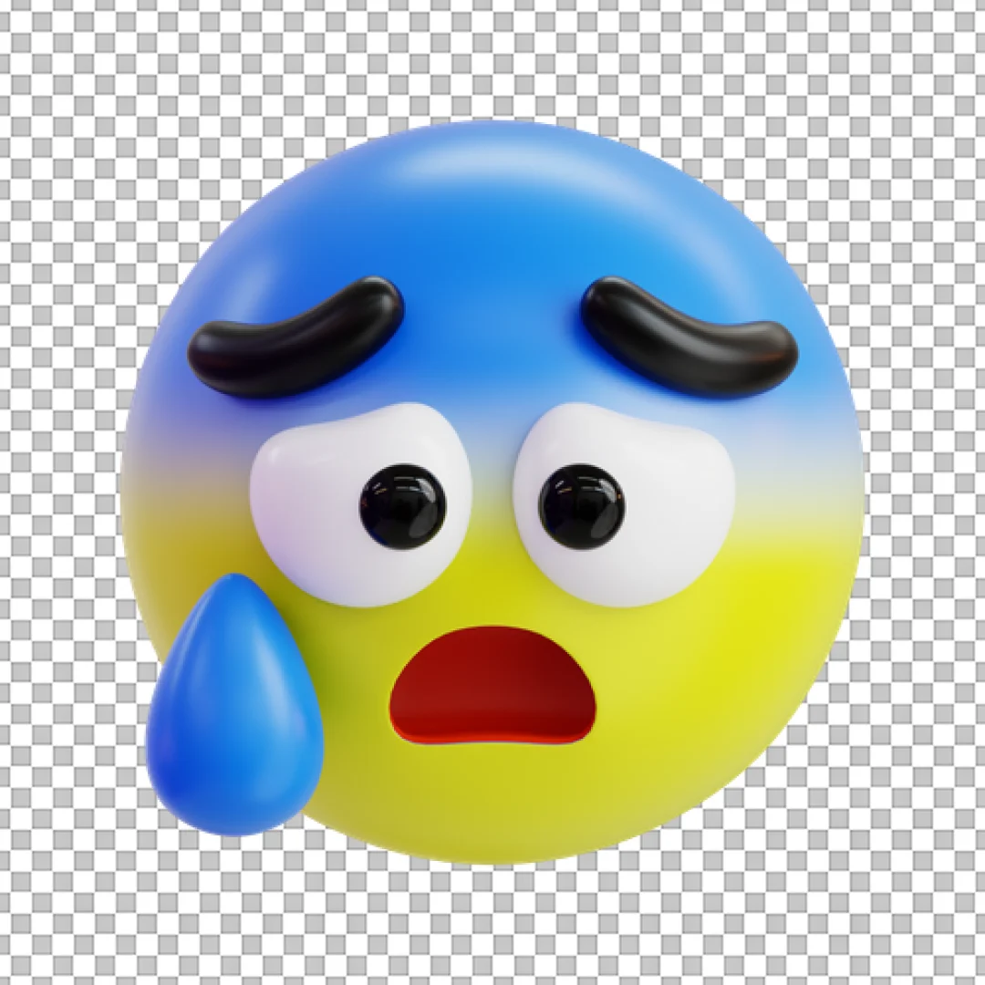 Terrified or Anxious 3D Emoji Icon with Cold Sweat Drop