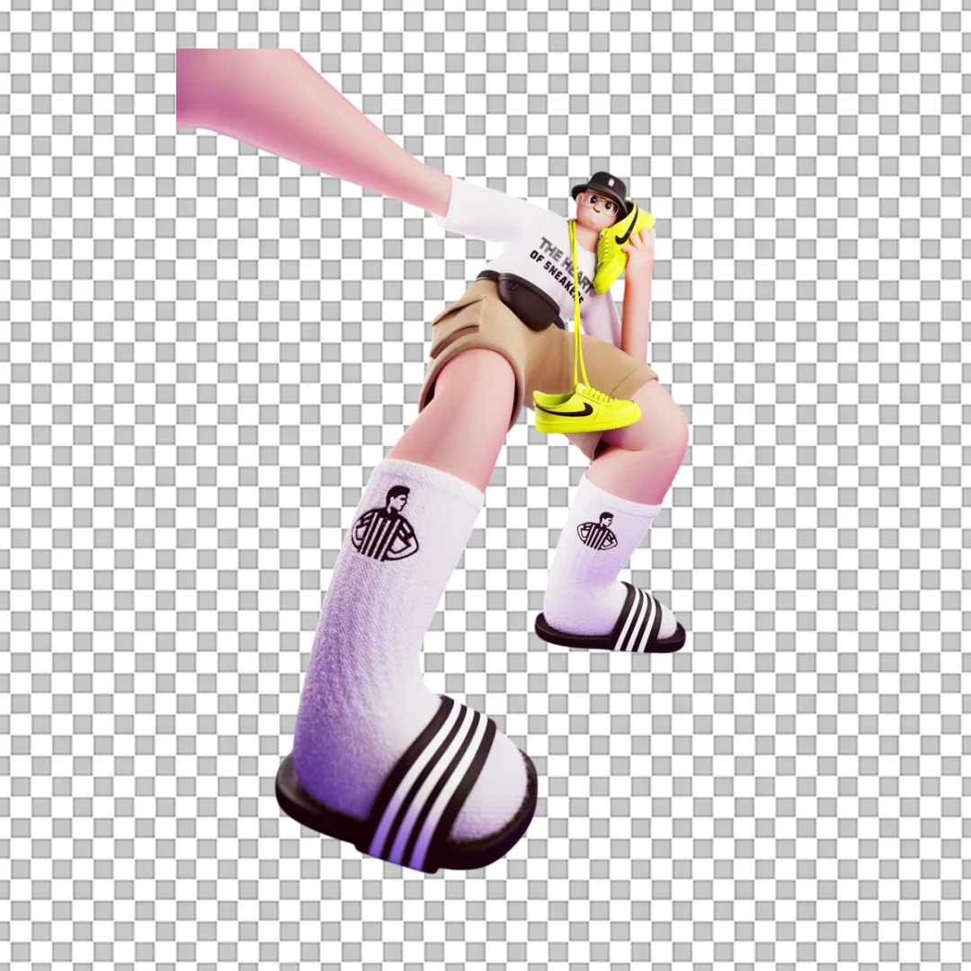 3D Character Holding Yellow Sneaker PNG