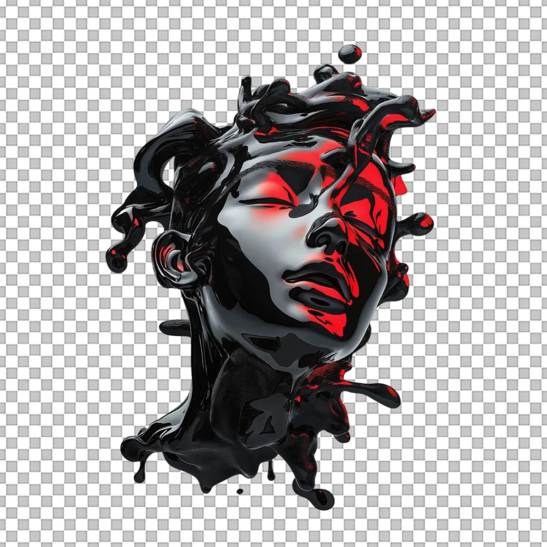 Abstract Black Liquid Statue Head PNG