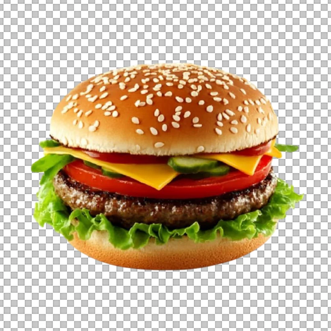 Cheeseburger with Cucumber and Tomato PNG