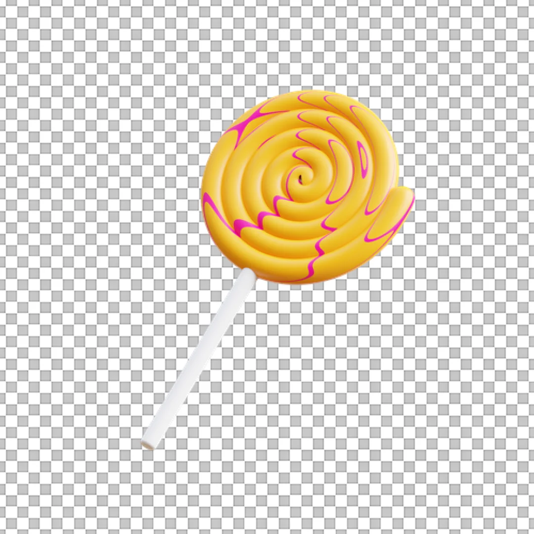 3D Yellow Lollipop With Pink Swirl PNG