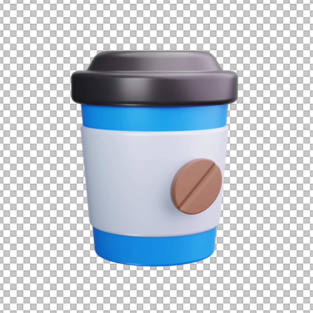Blue Coffee Cup With Bean Button PNG