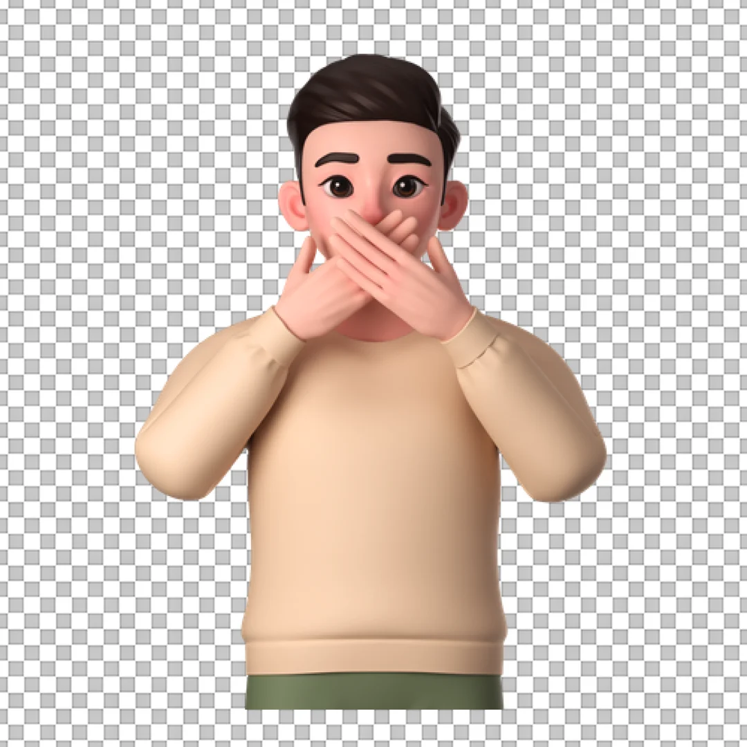 3D Man Covering Mouth With Hands PNG