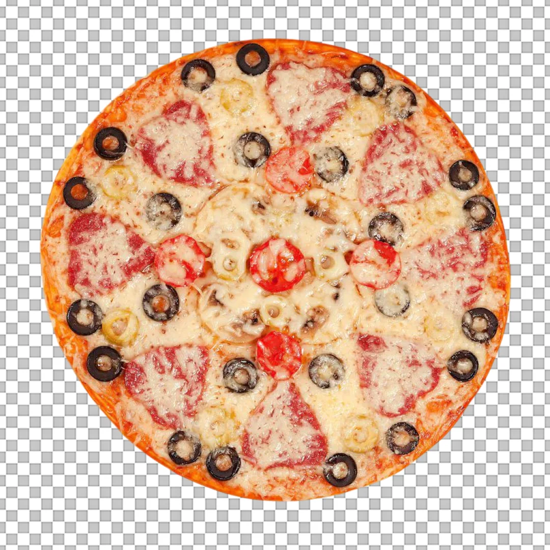 Salami Olive and Tomato Pizza PNG