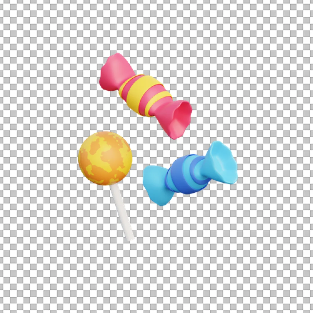 Trio Of Pastel 3D Wrapped Candies PNG