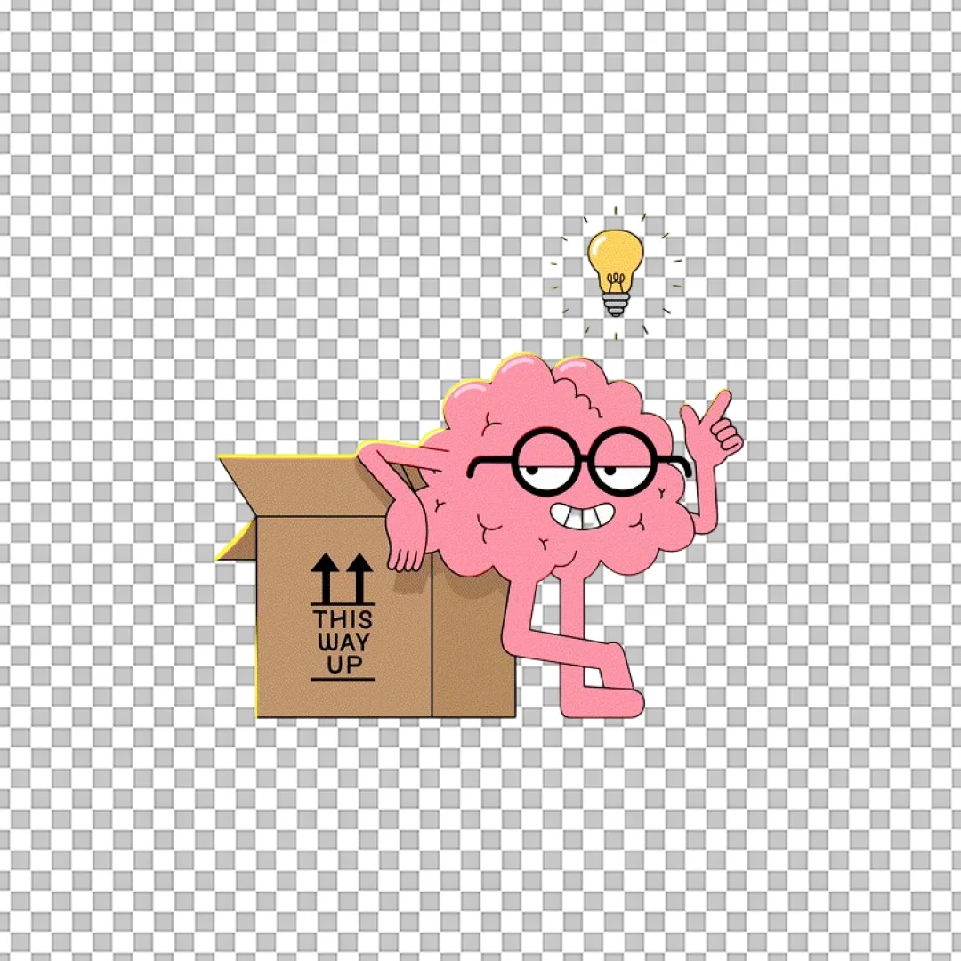 Brain Character With Idea Lightbulb PNG