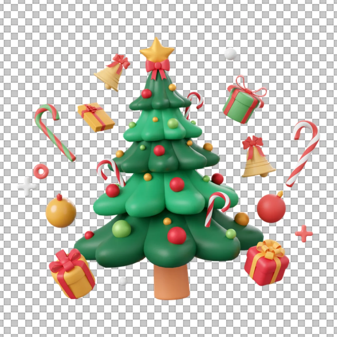 Floating Christmas Tree Gifts And Candy PNG