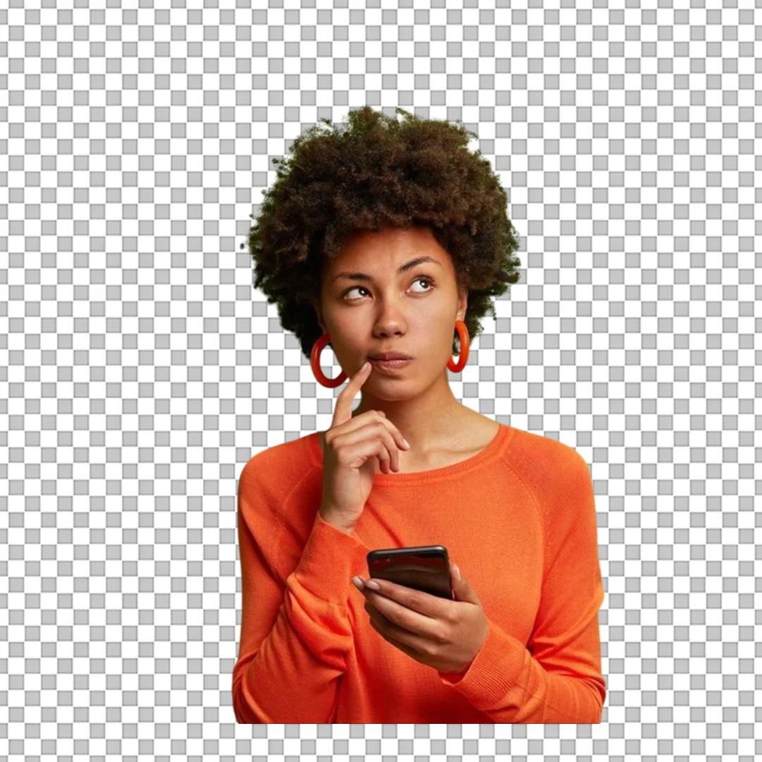 Thoughtful Woman with Afro Hairstyle PNG