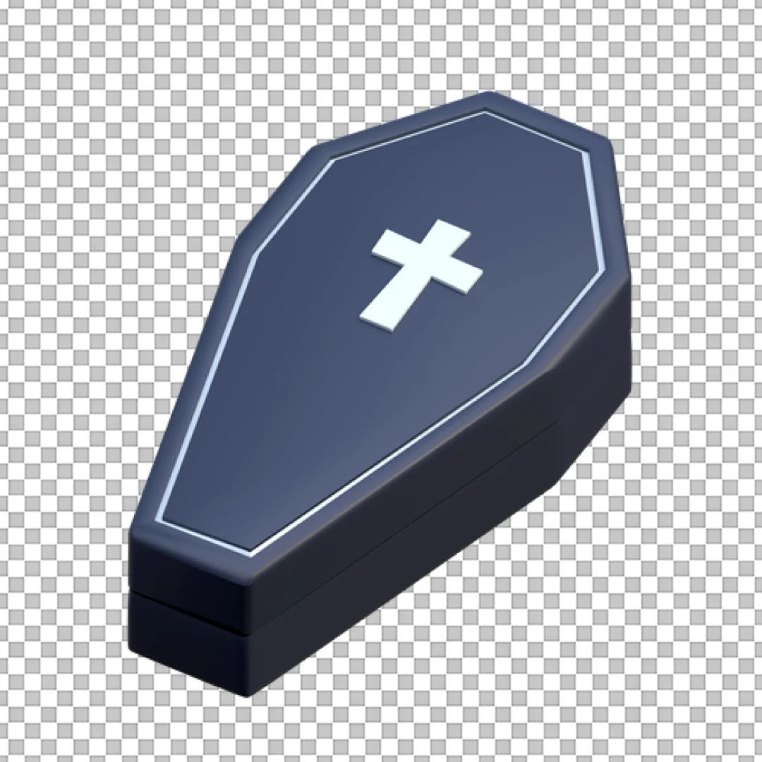 3D Closed Black Coffin With Cross PNG