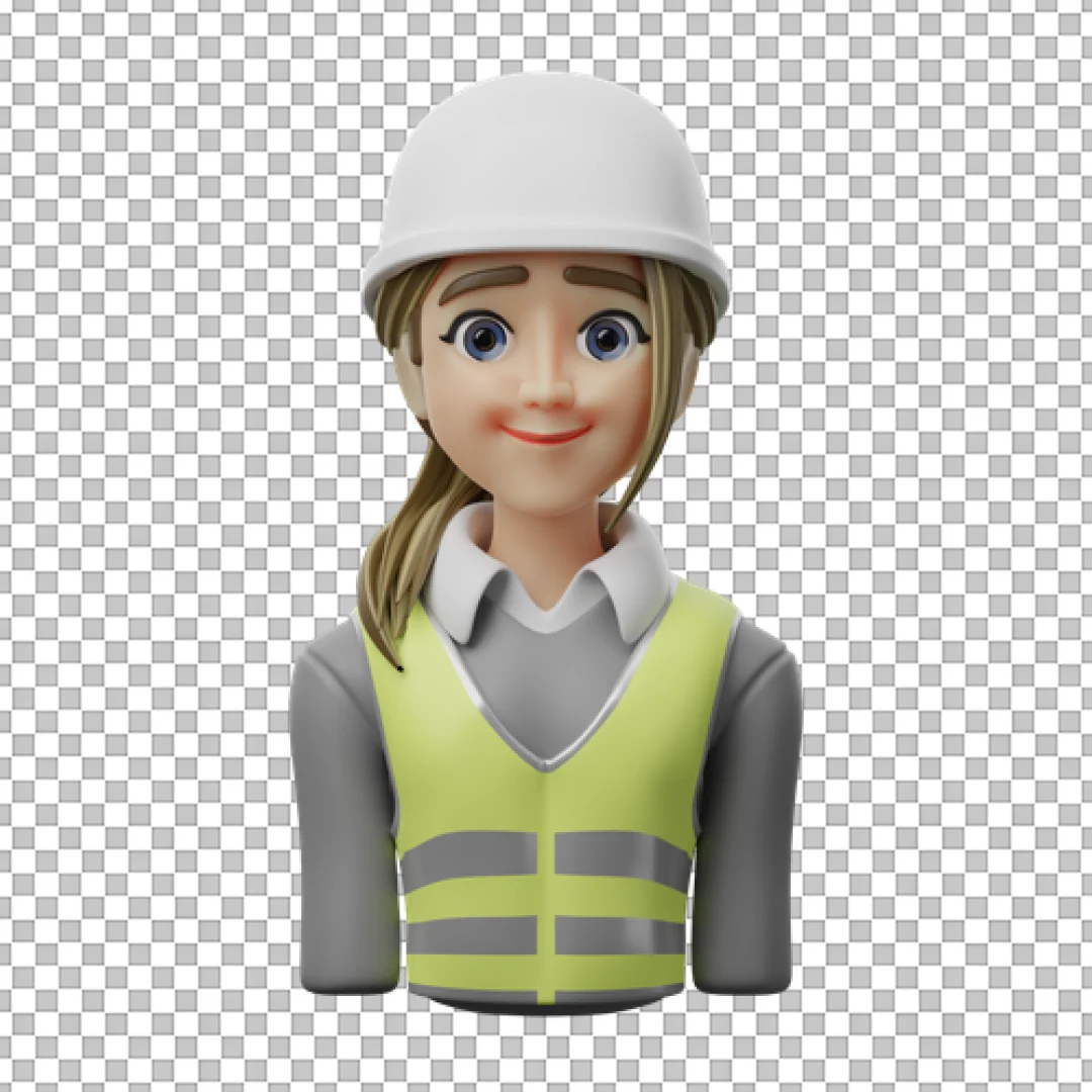 Smiling Female Architect or Engineer 3D Avatar Icon in Safety Gear