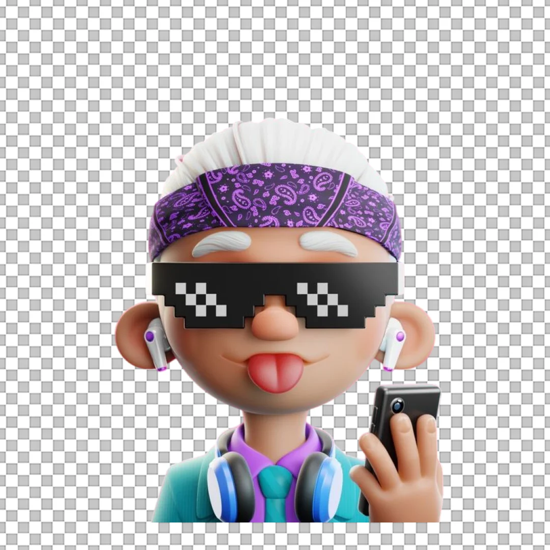 Cool 3D Character With Phone Sticker PNG