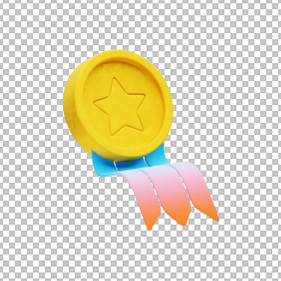 Gold Star Medal with Ribbon Icon PNG