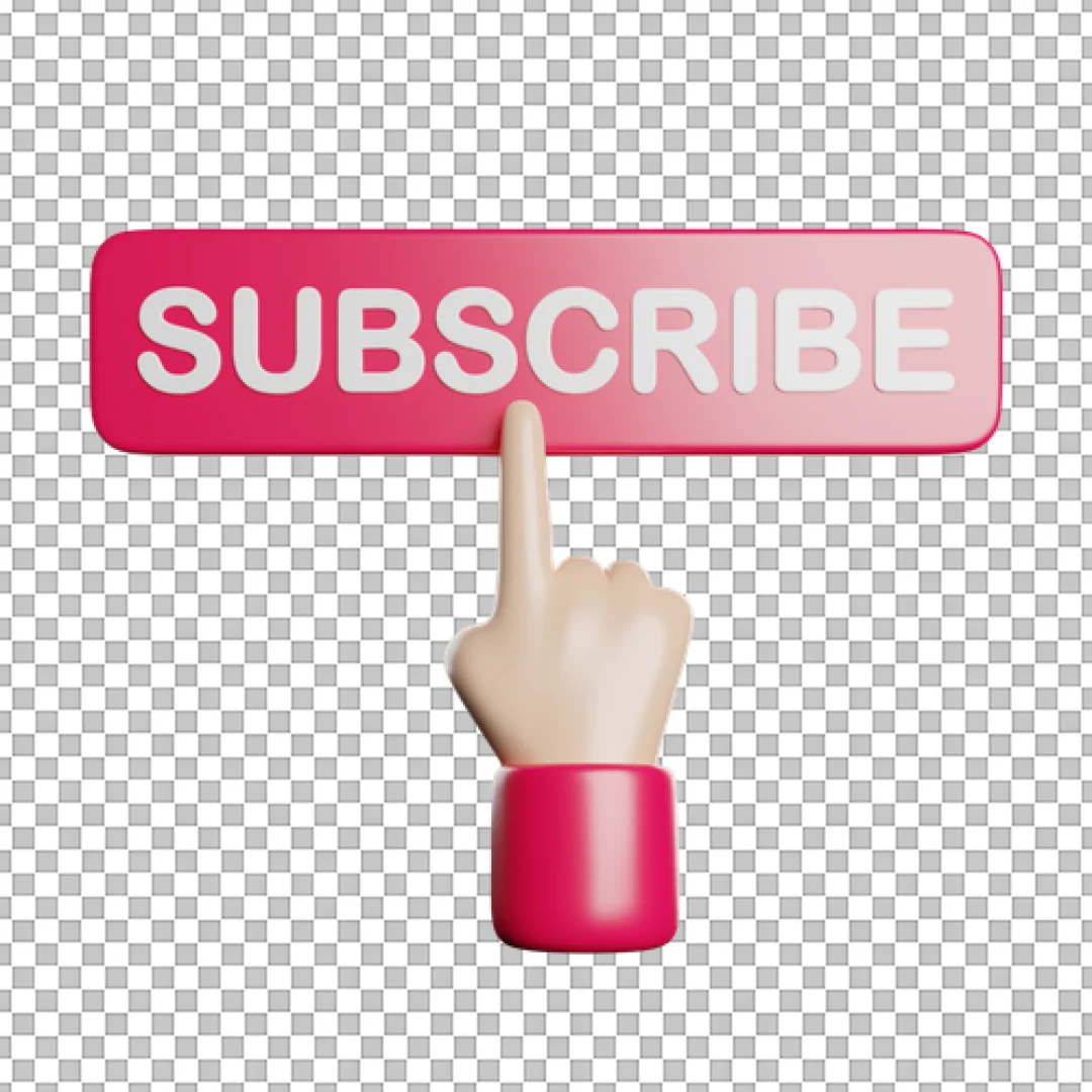 Hand Pointing At Pink Subscribe Button PNG