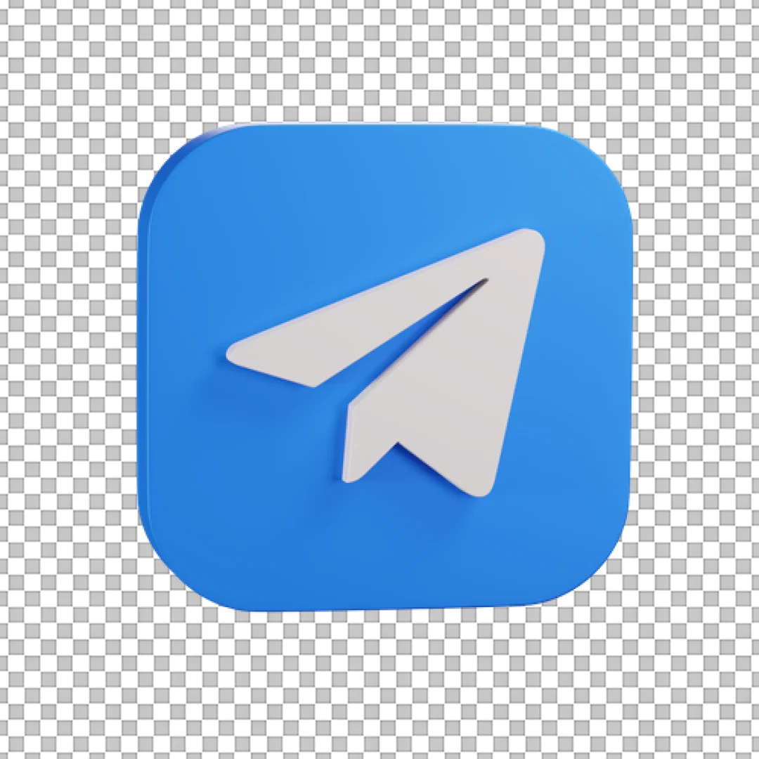3D Telegram Blue Square Icon PNG