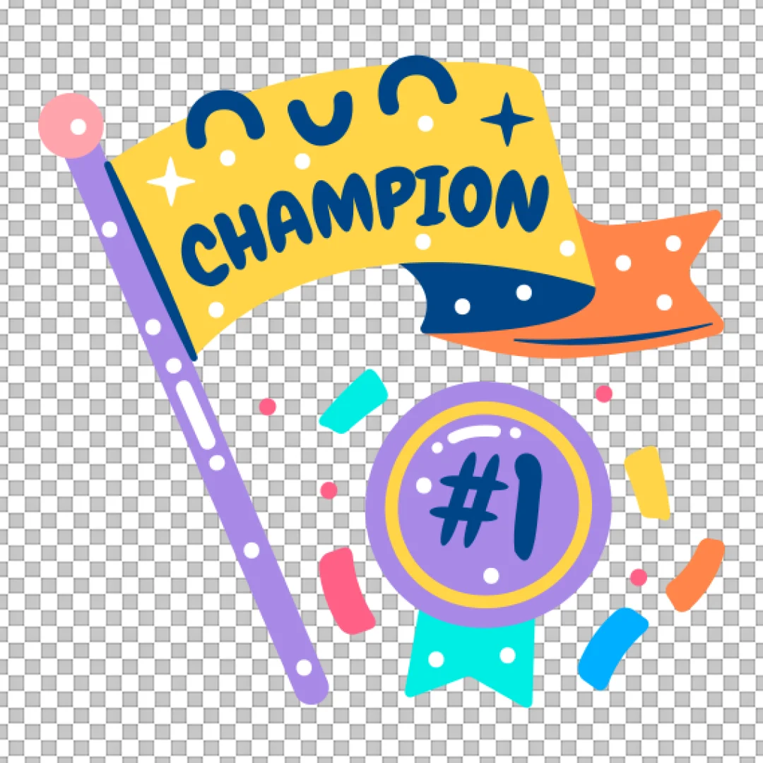 Champion Flag and Medal PNG