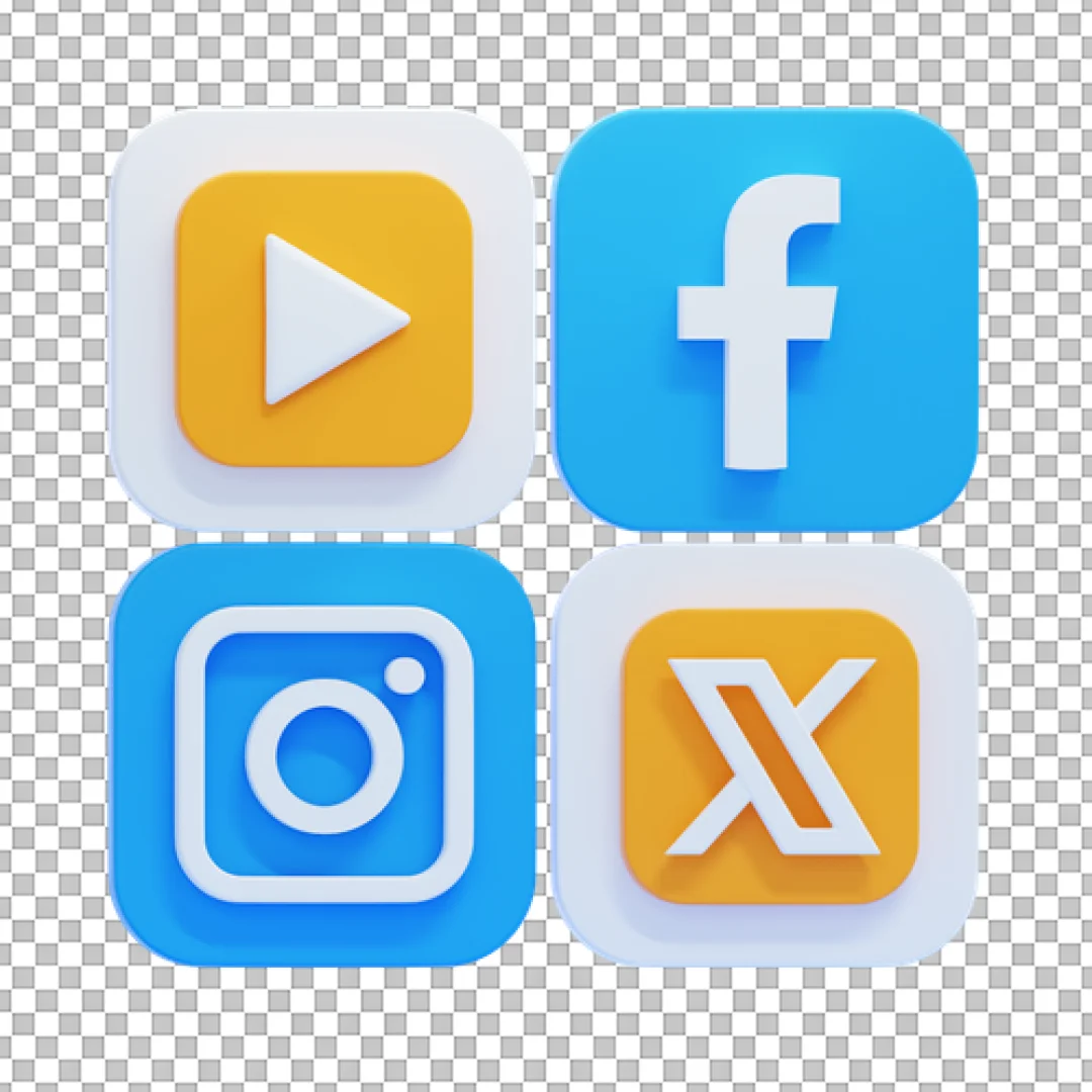 Square Social Media App Icons Set 3D PNG