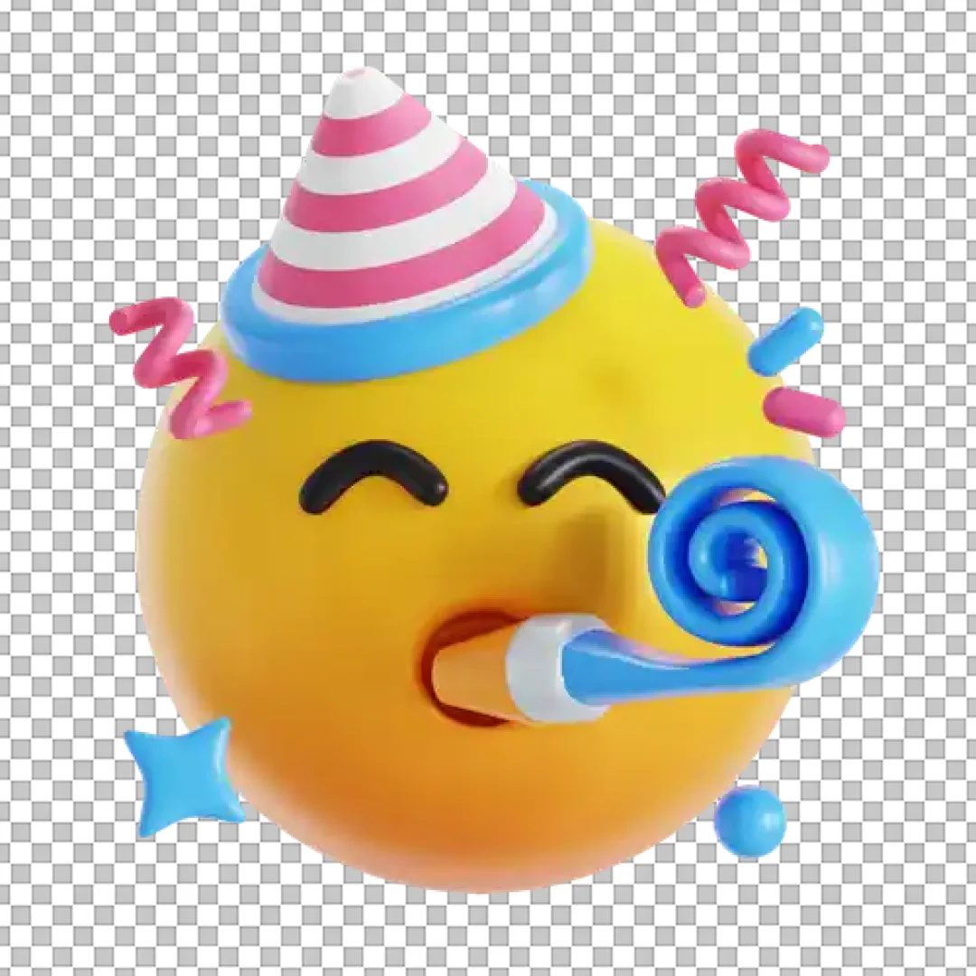 Festive 3D Party Emoji Blowing Horn and Wearing Celebration Hat