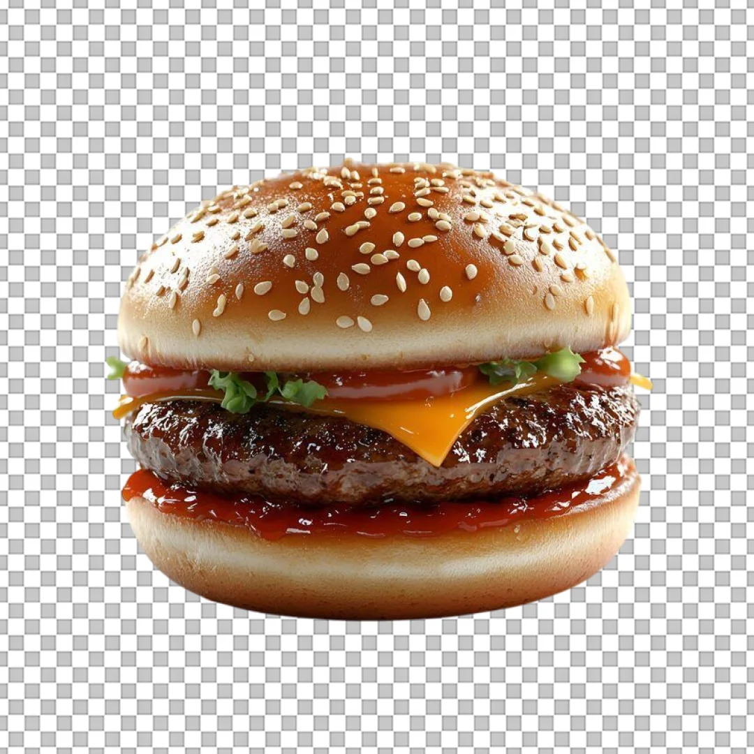 Saucy BBQ Cheeseburger with Sesame Bun PNG