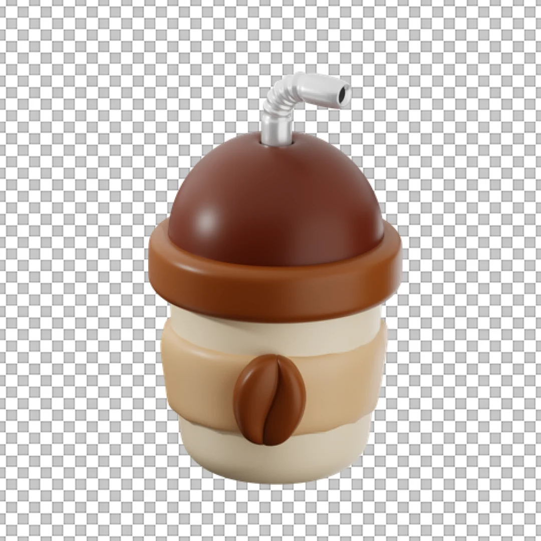 Cute Round Coffee Cup With Silver Straw PNG