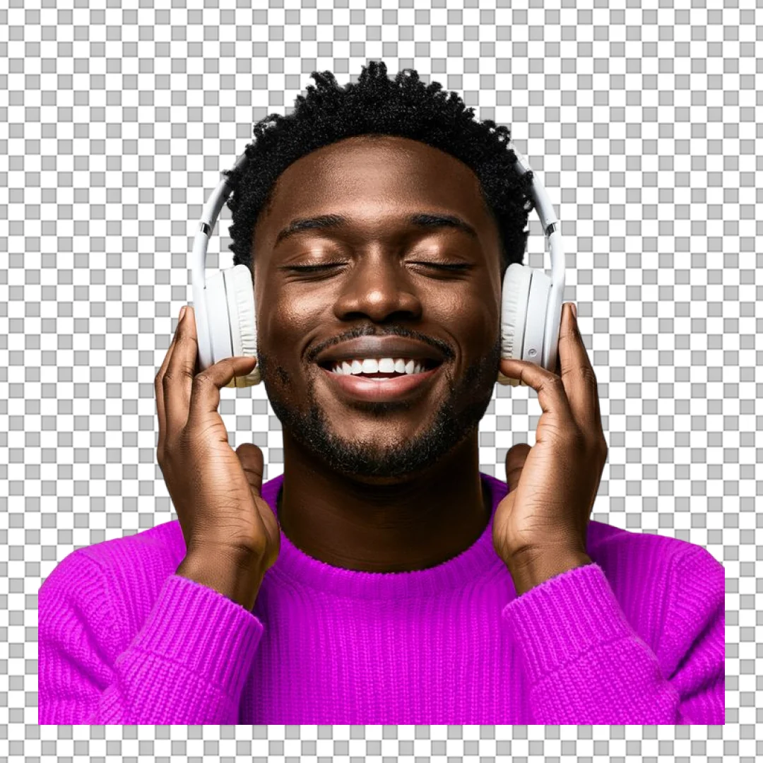 Man Enjoying Music on Headphones PNG
