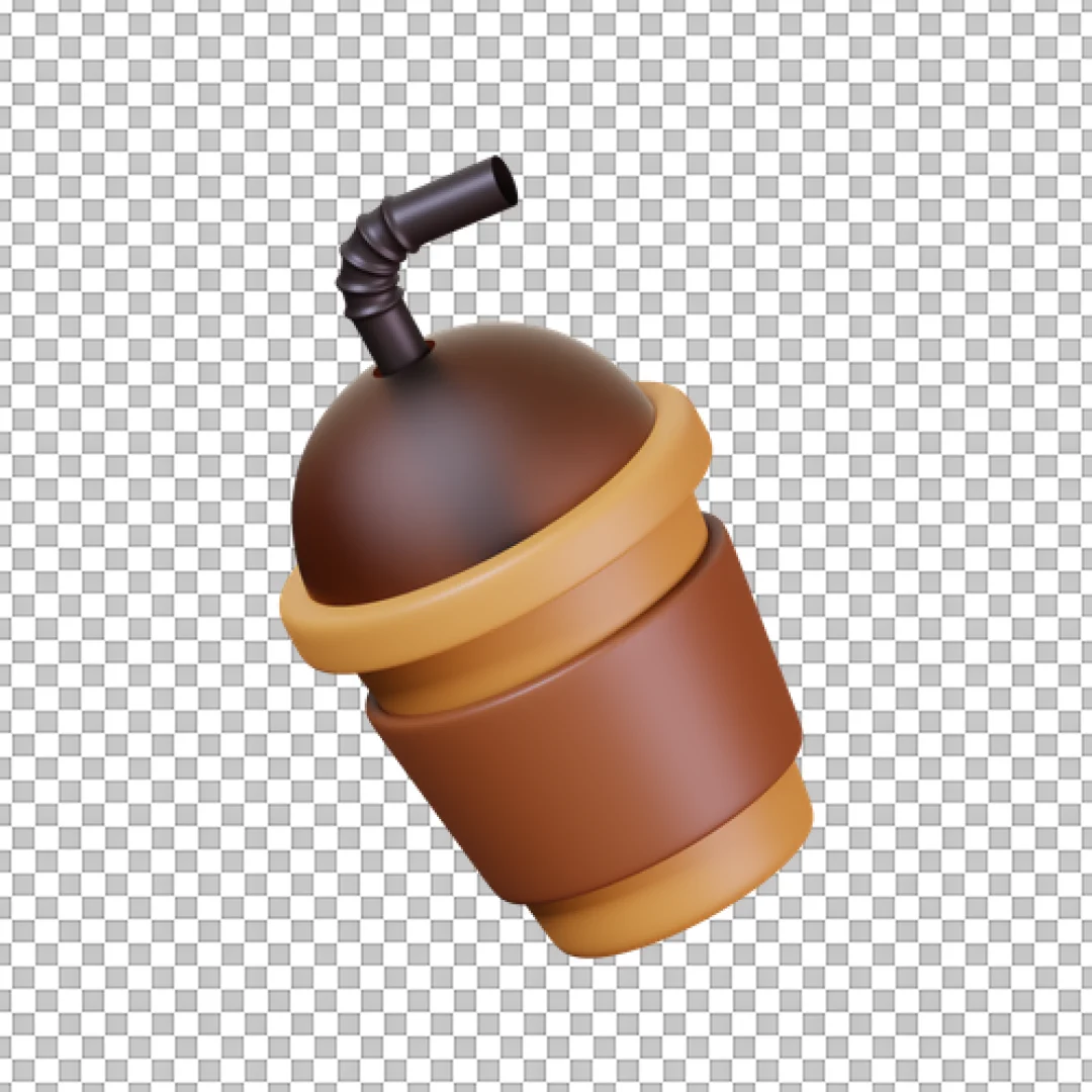 Brown Slushy Cup With Bendy Straw PNG