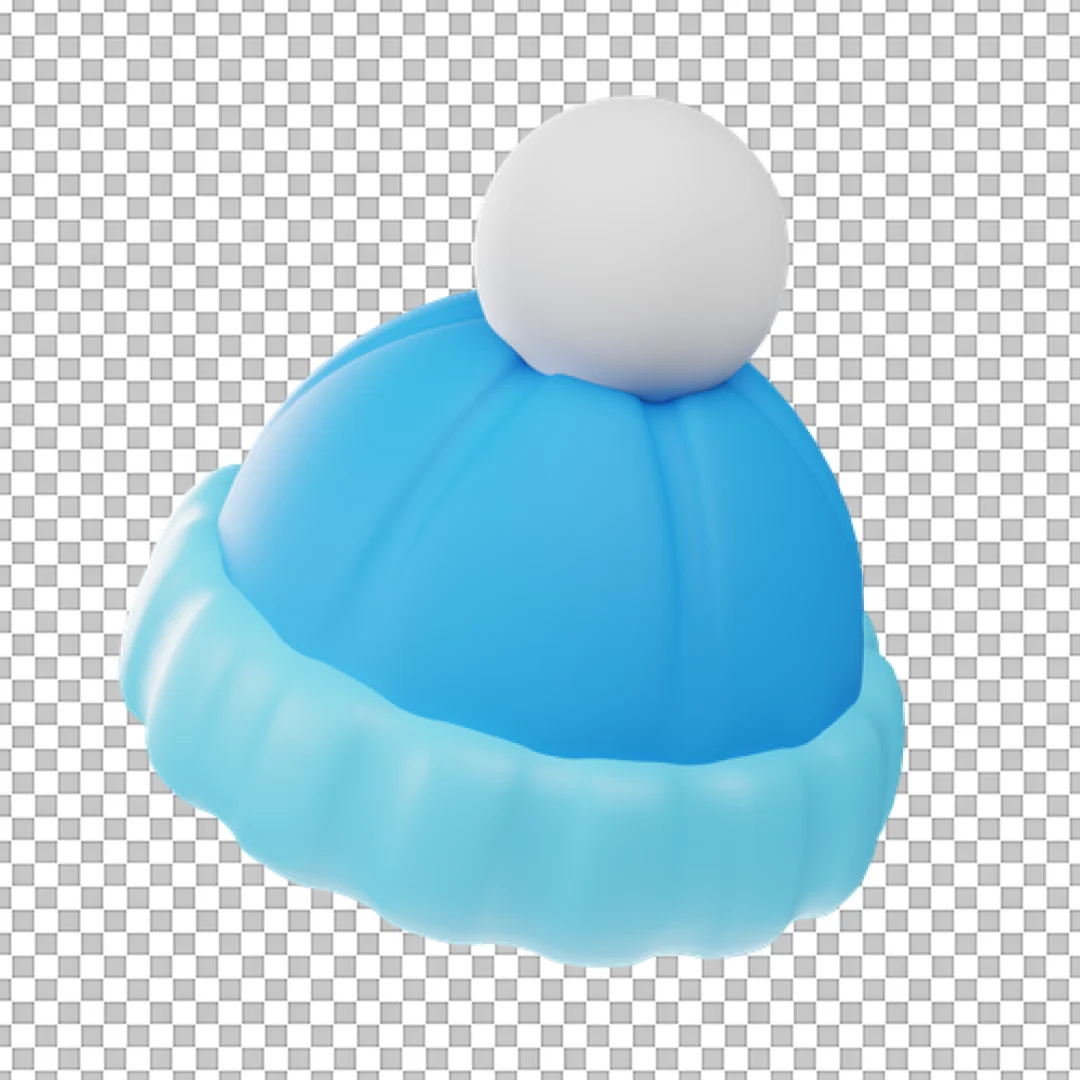 Blue Beanie White Pompom 3D PNG