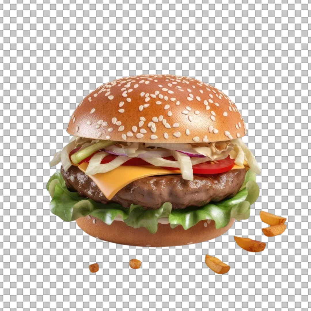 Cheeseburger with Coleslaw and Wedges PNG