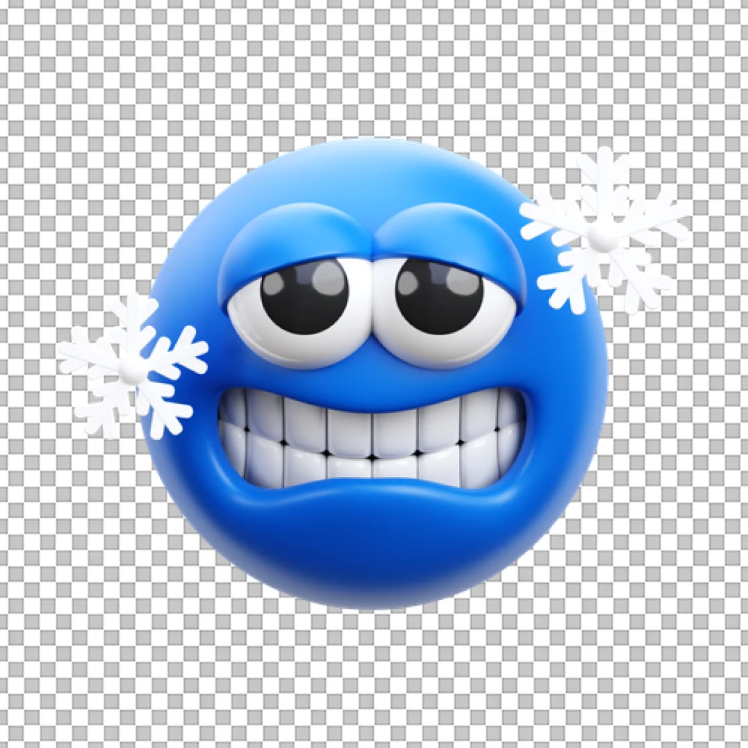 Freezing Cold Shivering Blue 3D Emoji Icon with Snowflakes