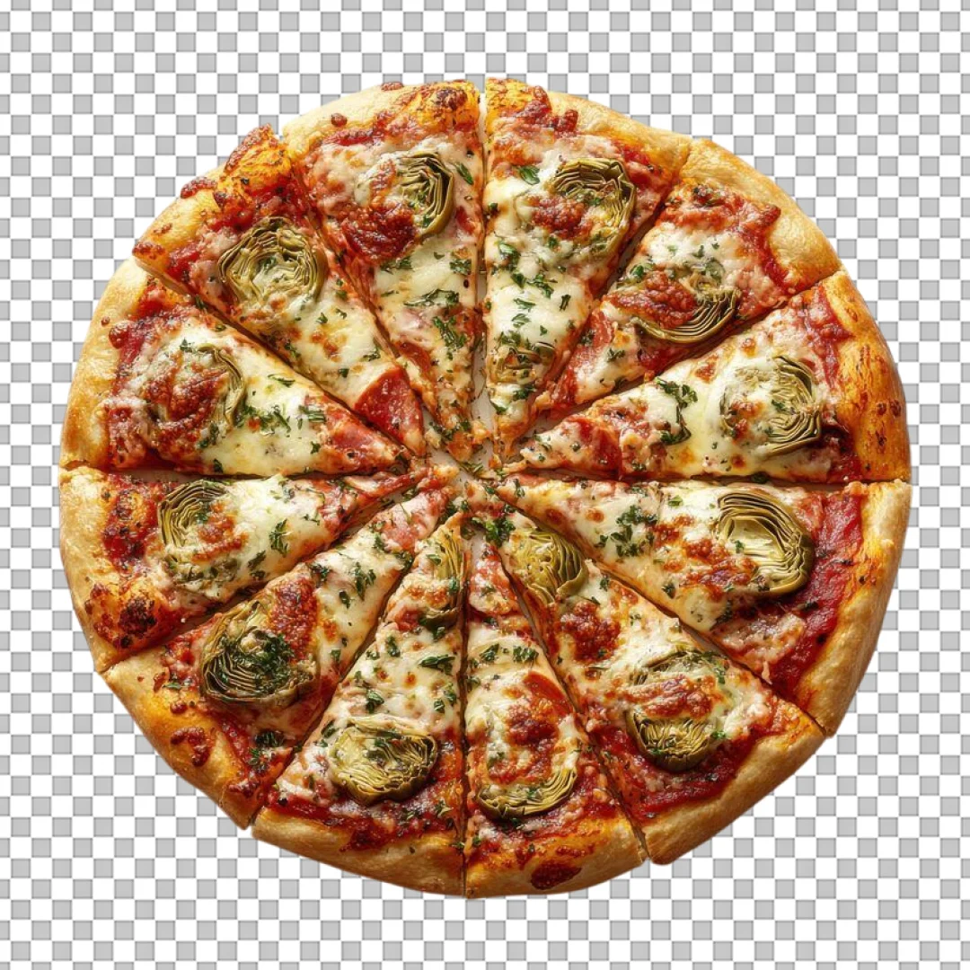 Artichoke Heart Pizza Top View PNG