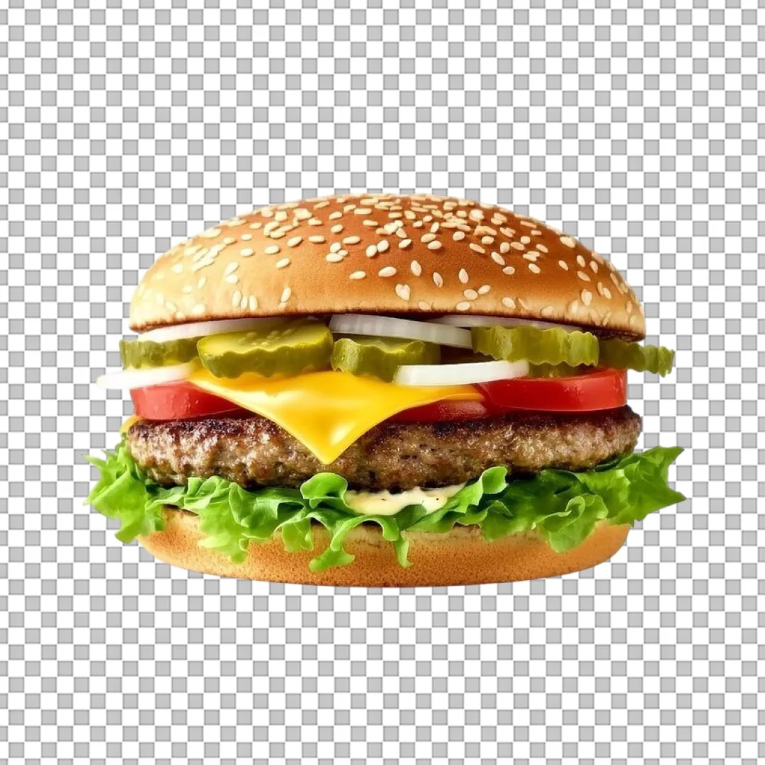 Deluxe Cheeseburger with Fresh Toppings PNG